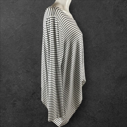 Comfy USA Top 2X Black Art To Wear Black Stripe Shark Bite Hem Long Sleeve F538 - Picture 4 of 10