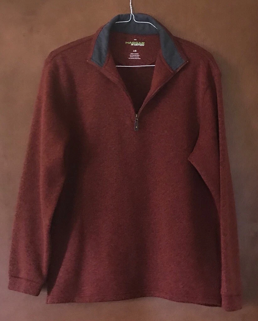 Haggar In Motion Mens Pullover Jacket Brown Quarter Zip Fleece