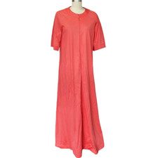 Vintage 70s Vanity Fair Kaftan House Dress Size S Coral Pink Muumuu Silky Maxi