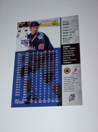 1997-98 Upper deck game dated hockey Wayne Gretzky card #109 High Grade - Picture 2 of 2