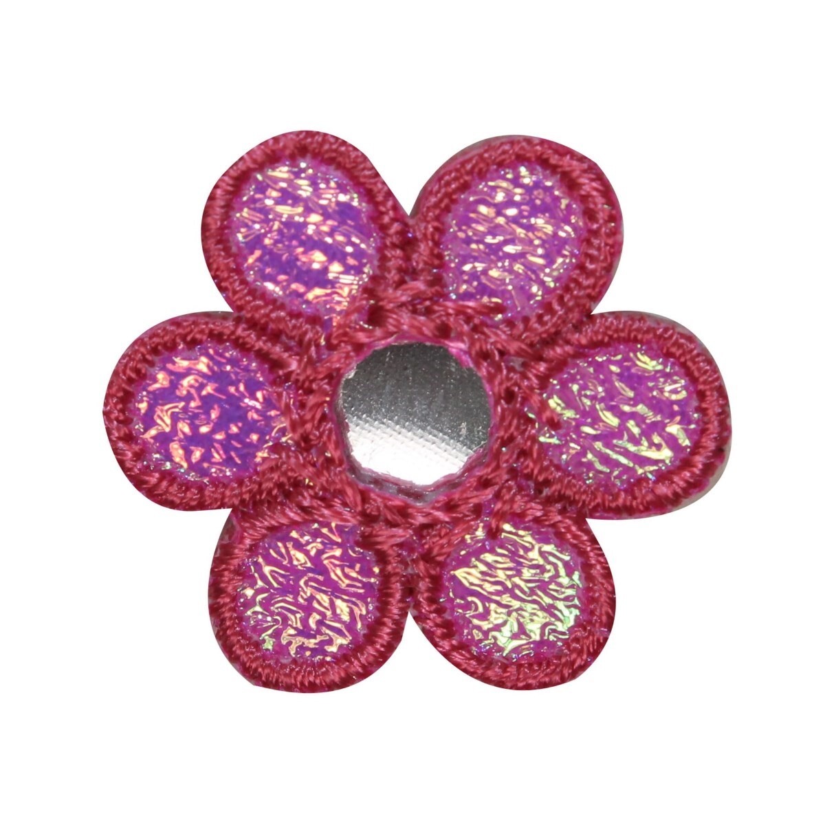ID 6204 Lot of 3 Shiny Pink Flower Patch Daisy Bloom Embroidered