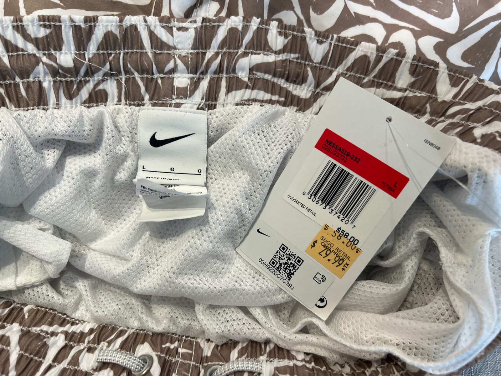 RARE Nike Swoosh Union brown All Over Print Swimming Trunks NESSA519-232 Sz L