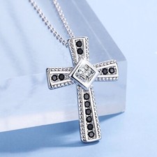 Cross Pendant Necklace for Women 14k White Gold Plated Zirconia Jewelry