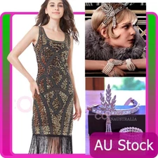 Deluxe Ladies 20s 1920s Roaring Black Flapper Costume Sequin Gatsby Fancy Dress