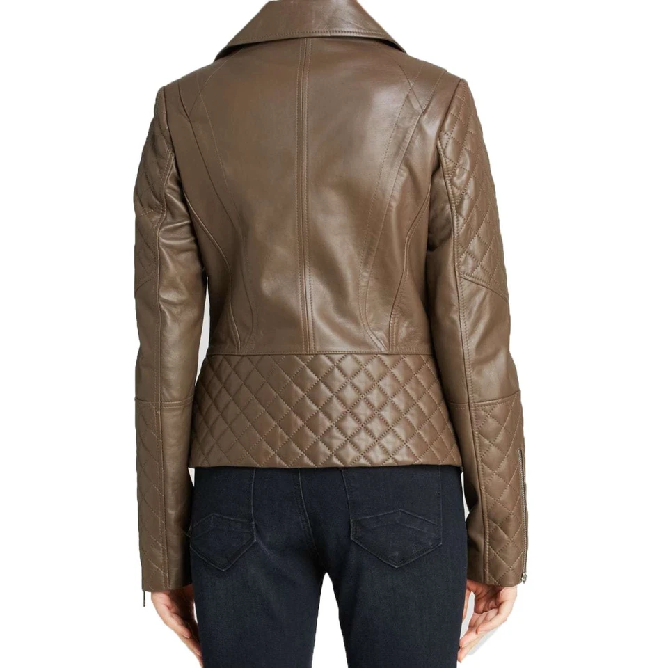 Dawn Levy DL2 Khaki Quilted Leather Dakota Moto Jacket S New $825 - Image 2 of 2