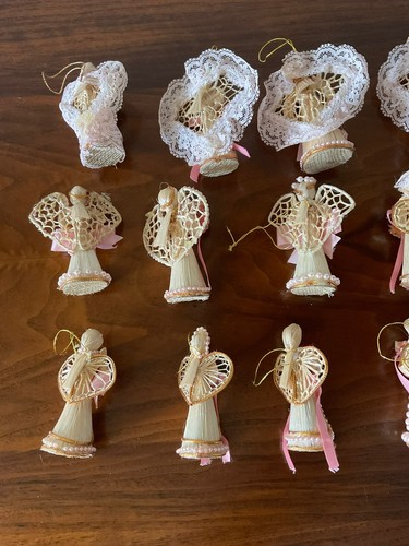 Set of 16 Vintage Pink/White Corn Husk Angel Ornaments-Each One Different - Picture 6 of 7