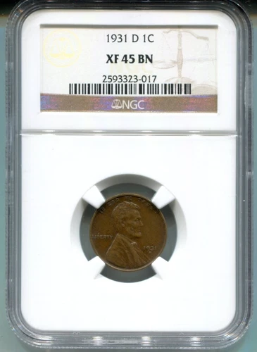 1931 D Lincoln Cent 1C NGC XF 45 BN