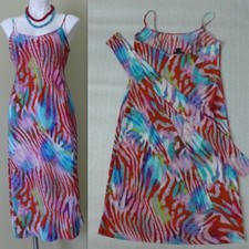 NATORI Colorful Coral/Blue Print Chemise Belted slip dress Size S