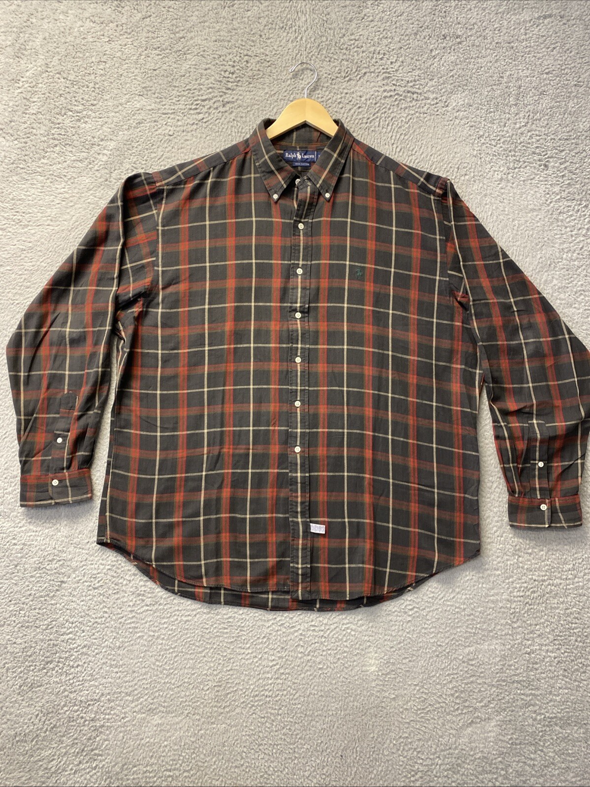 Polo Ralph Lauren LS camicia con bottoni uomo XXL verde oliva a quadri pony 128 37