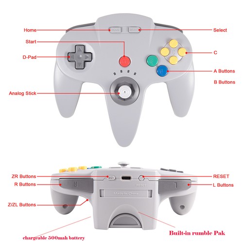 Controlador inalámbrico 2.4 G para N64 Nintendo 64 Switch PC Mac Gamepad Joystick EE. UU. - Imagen 13 de 14