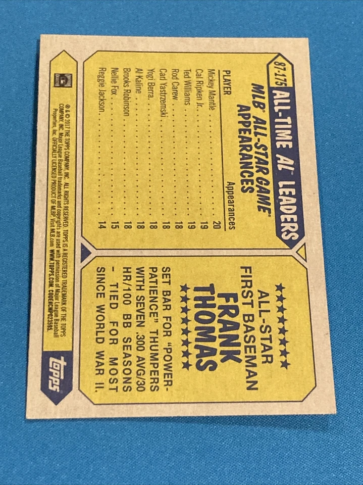 2017 Topps 1987 Design Frank Thomas #87-175 HOF SP HTF - Image 2 of 2