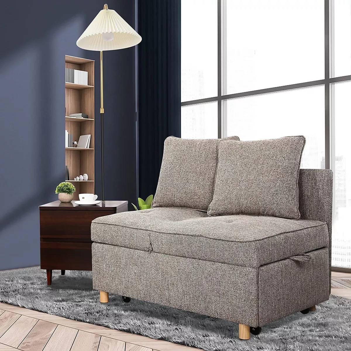 4 in 1 Folding Sleeper Chair Sofa Bed 3 Seat Linen Fabric Love