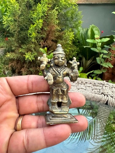 Ancient Rare Brass Hand Forged Hindu Religious Vishnu Miniature Sculpture - Picture 1 of 10
