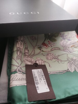 Gucci Schal Seide Damen Neu Wundergardenia Emerald Nicht mehr in Produktion  