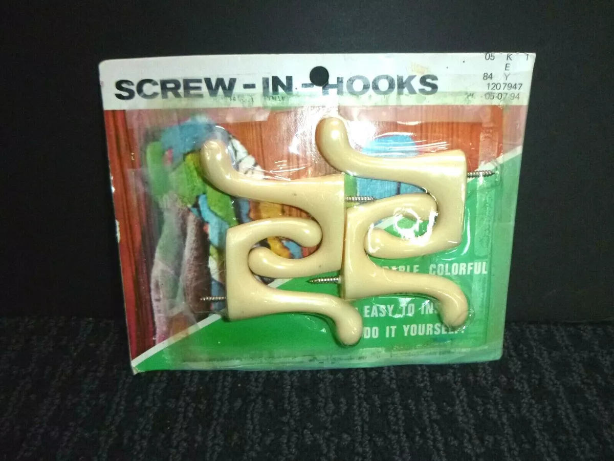 NOS Set of 4 Vtg 70s KMart Plastic Screw In Wall Hooks 2.25