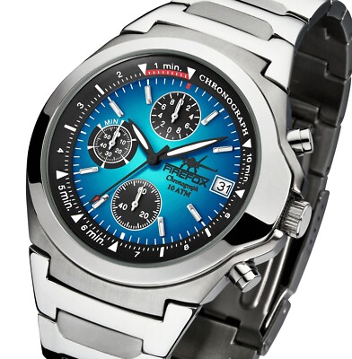 FIREFOX Chronograph CLASSIC Herrenuhr Edelstahl sunray türkis 10 ATM wasserdicht