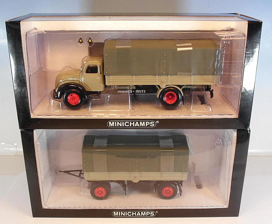 Minichamps 1/43 Magirus S 6500 (1955) Pritsche Plane mit Anhänger OVP #8140