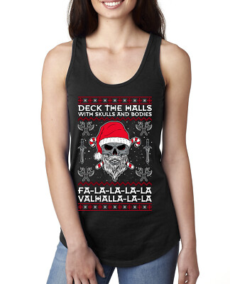Valhalla Deck The Halls With Skulls & Bodies  Ladies Racerback Tank Top