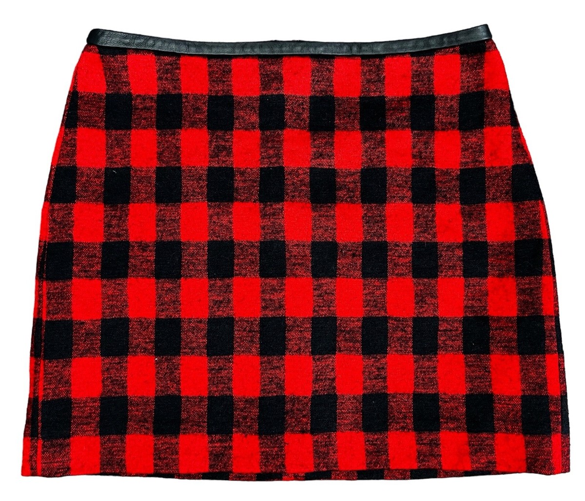 MADEWELL Size Red-Black Buffalo Plaid Wool Blend MINI SKIRT Lined Zip