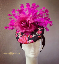 Kentucky Derby Fascinator Fuchsia Hot Pink Black Hat Royal Ascot Del Mar Bridal