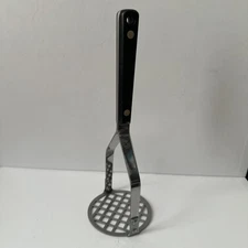 Vintage Flint Arrowhead Stainless Steel Potato Masher Black Full Tang Handle USA