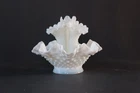 Fenton Vintage White Milk Glass Hobnail Epergne Bowl Three Horn Design