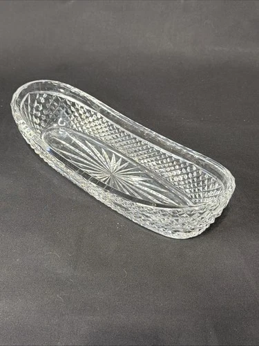 Waterford Crystal Celery Dish 9.5” Cut Glass Oval Serving Bowl Ireland Vintage