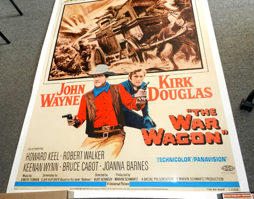 VINTAGE JOHN WAYNE THE WAR WAGON 39 x 62 POSTER CANVAS BACKED UNIVERSAL STUDIOS - Picture 8 of 9