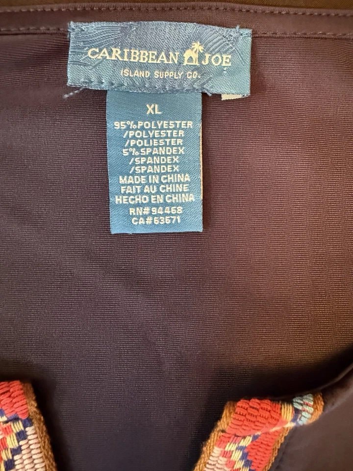 Топ туника карибская Joe женская XL темно-синяя эластичная рукав 3/4 вышитая UPF 50 - Изображение 3 из 4