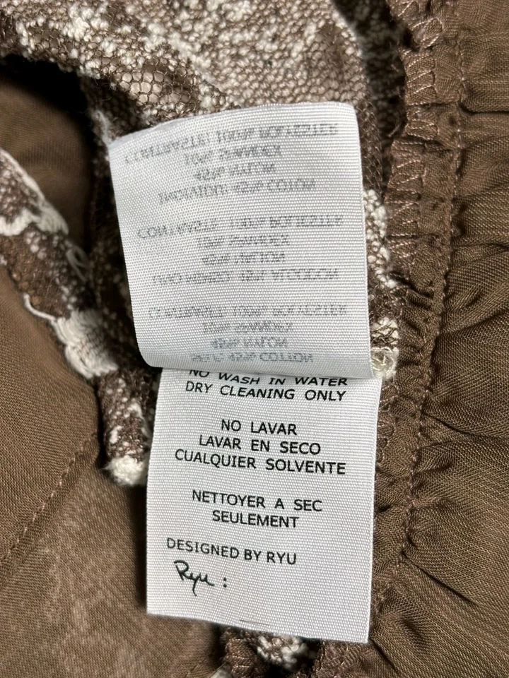 RYU платье розетки чистый вышитый кружева оборки богемное коттедж женщин S коричневый - Изображение 3 из 4