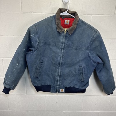 VTG 80s 90s Carhartt J13 (J14) NVY Santa Fe Lined Bomber Jacket XL USA Navy Blue