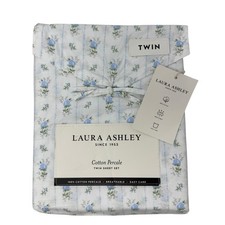 Laura Ashley Twin Cotton Percale Sheet Set Blue Sweet Buds Cottagecore NWT