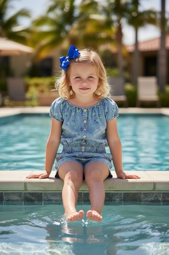 Size 6 Girls Vintage Romper GUESS Los Angeles Blue Denim Purple Floral Summer