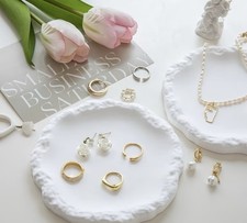 White Round Jewelry Tray Organizer Minimalist Ring Earring Dish Decor