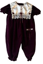 Vintage Exclusive of Decoration Vintage Girls Burgundy Velour Lace Romper 12 Mos