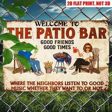 Funny "Welcome To The Patio Bar" Vintage Metal Sign Outdoor Patio Wall Decor