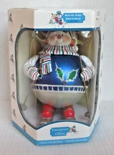 Santa's Best North Pole Snowmen On Skies European Glass Christmas 6” Ornament BX