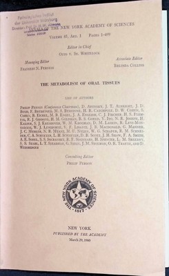 Some Observations on the Evolution of Oral Tissues -in: Annals of the New York A