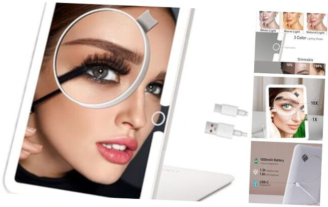 Rechargeable Travel Makeup Mirror with Lights, Portable Lighted Vanity Mirror