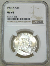 1953 S Franklin Half Dollar NGC MS65 Frosty White Just Graded New Holder #B351F