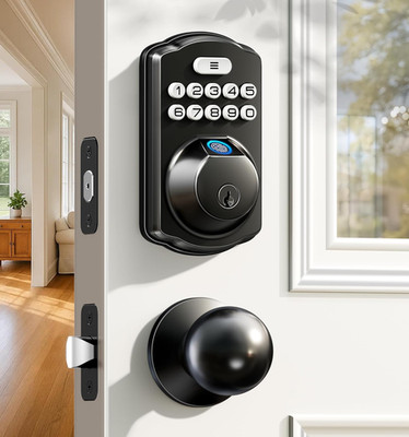 Fingerprint Door Lock with 2 Knobs - Keyless Entry Door Lock with Handle, Electr
