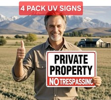 4 Pack Large No Trespassing Signs Private Property, 10x7 " Rust Free Aluminum UV