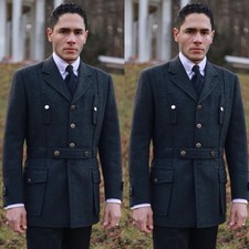 Vintage Men Safari Jackets Party Formal Wool With Belt Men Hunting Coat