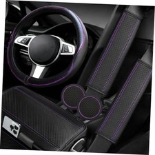 6 PCS Car Microfiber Leather Steering Wheel Cover Set Black with purple