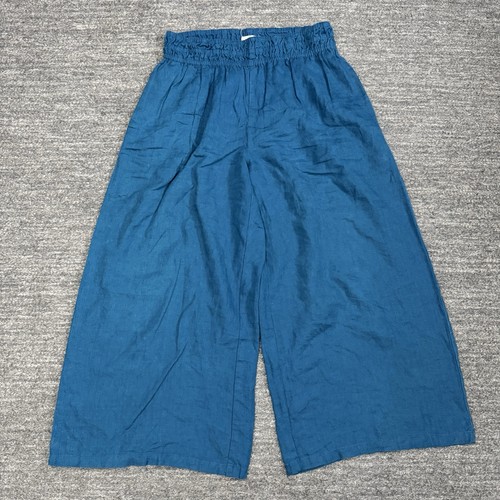 Anthropologie Hose Damen mittelblau weites Bein 100 % Leinen Pull On Beach Resort