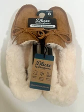 NEW Dluxe by Dearfoams Women's Shearling Moccasin plush Casing Slippers - size 8