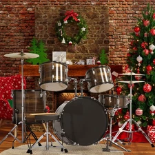 5pc Complete Full Size Pro Adult Drum Set Kit - Remo Heads, Brass Cymbals