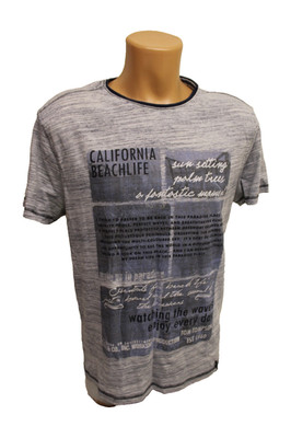 Tom Tompson Shirt M Basic T-Shirt kurzarm grau Top bedruckt