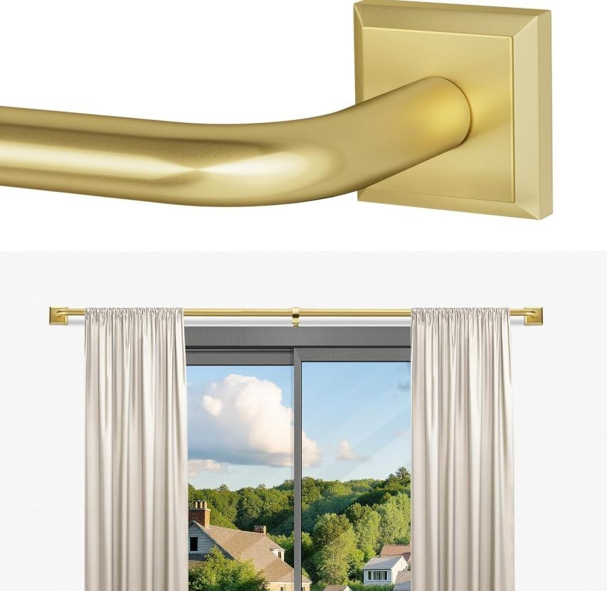 Gold Curtain Rod 28-48 Inch Adjustable Heavy Duty French Return Rod for Bedroom