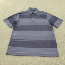 PGA Tour Polo Shirt Mens Large Blue Striped Short Sleeve Golf Geometric Pattern